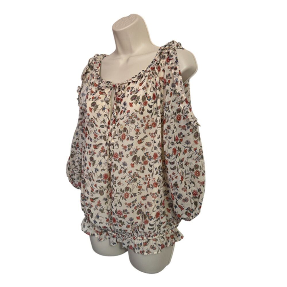 Max Studio Cream Floral Cold Shoulder Boho Women's Top Size M - Picture 4 of 10